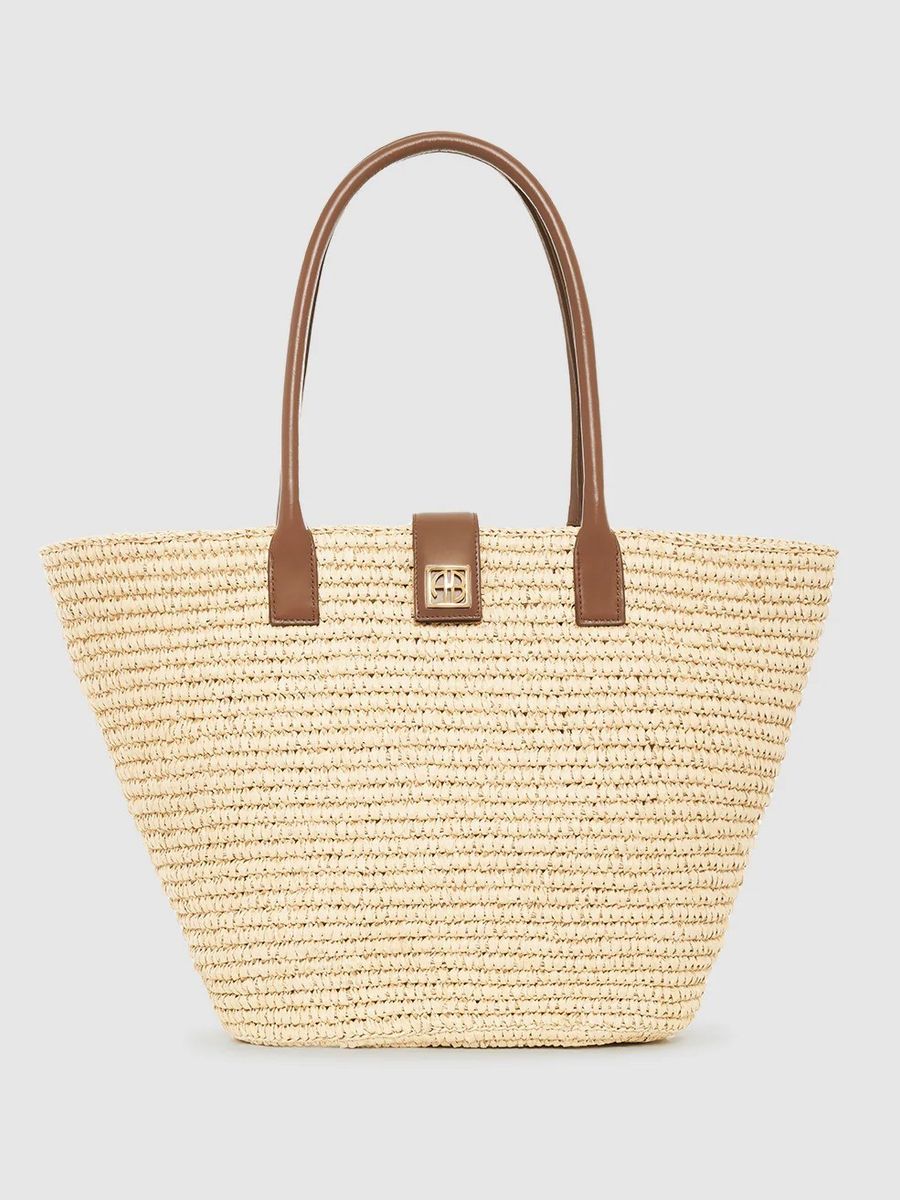 Anine Bing Lou Tote Monogram Natural With Cognac
