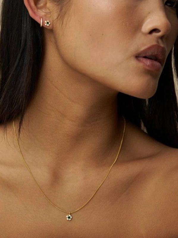 Orelia Crystal & Emerald Flower Necklace Pale Gold