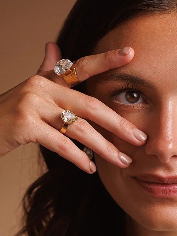 Caroline Svedbom Mini Drop Ring Gold Crystal