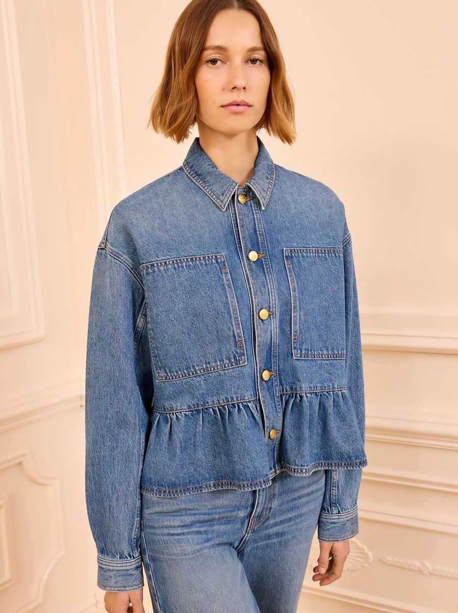 Ulla Johnson Arquette Denim Peplum Jacket Danube