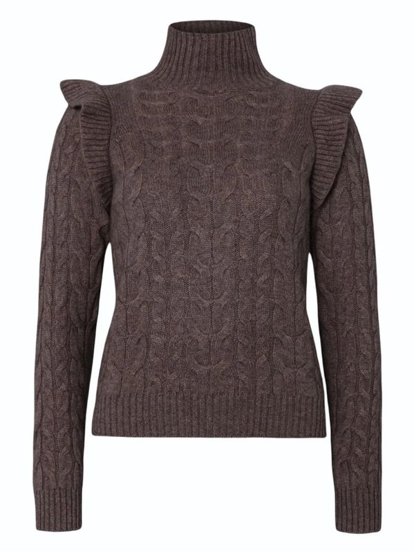 Davida Rollneck Frill Cable Sweater Cacao