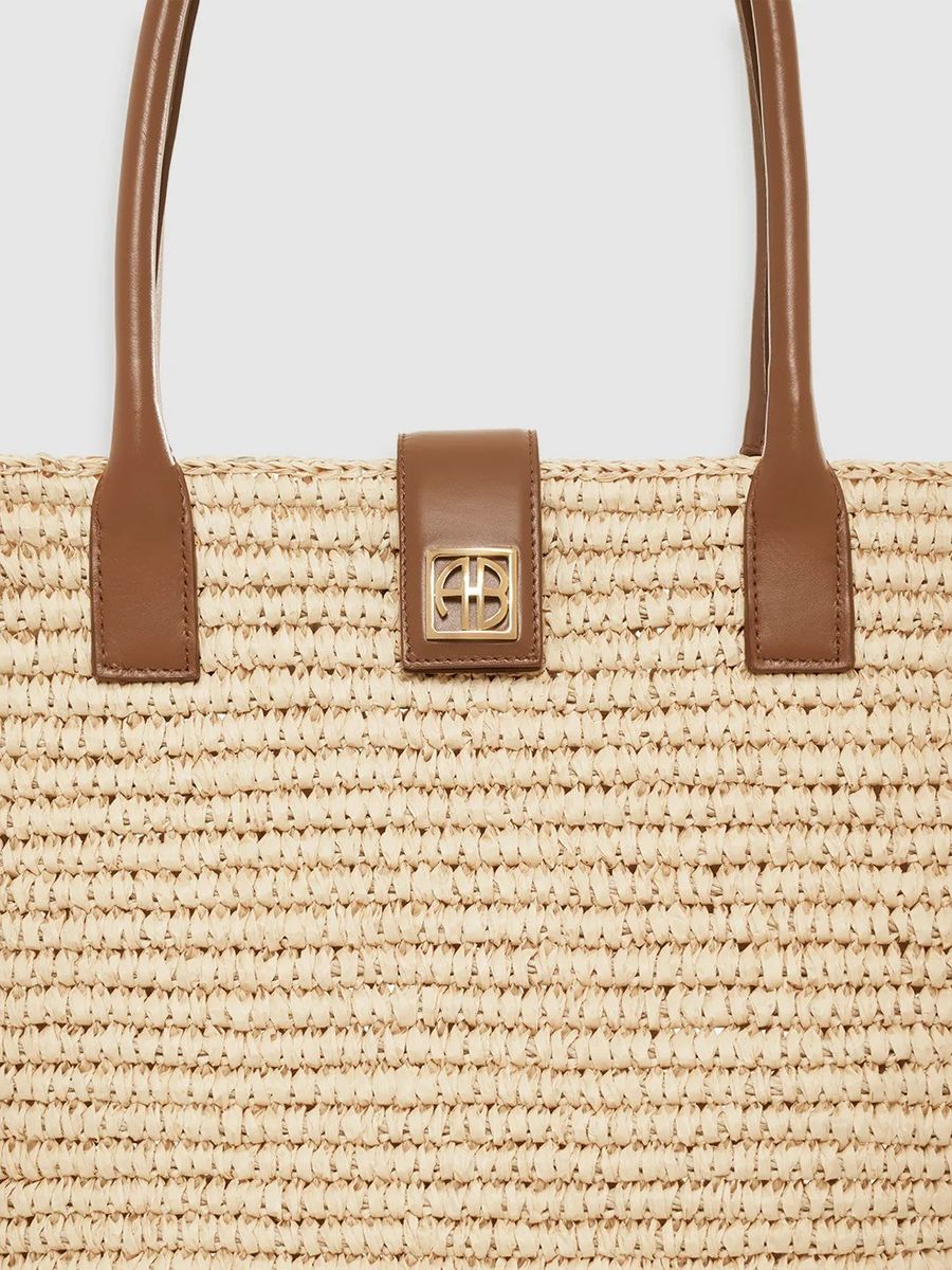 Anine Bing Lou Tote Monogram Natural With Cognac