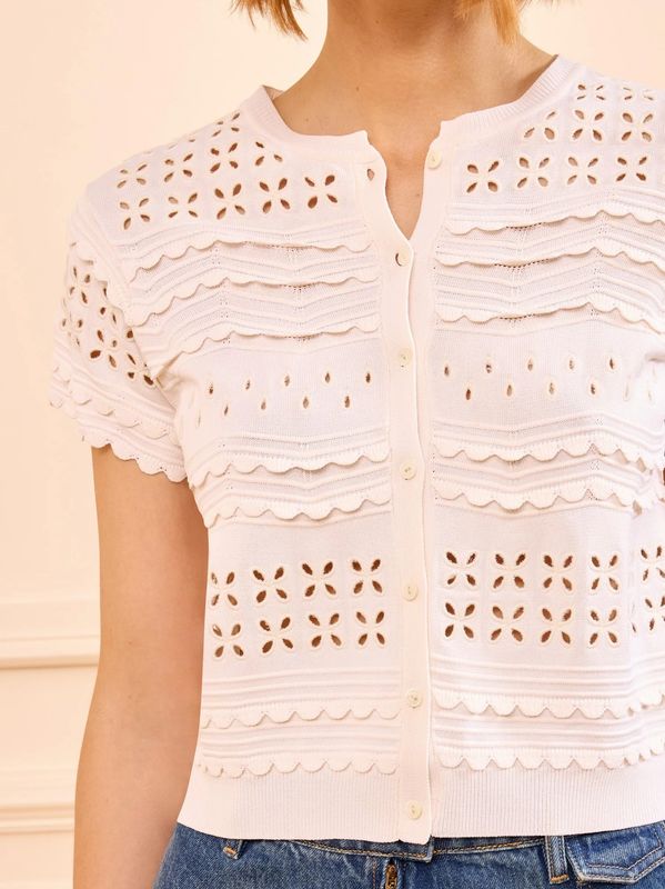Ulla Johnson Abriana Eyelet Knit Cardigan Cowrie
