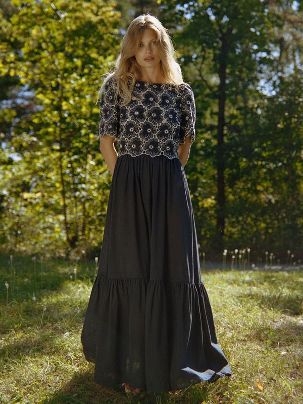 By TiMo Broderie Anglaise Maxi Dress Marine