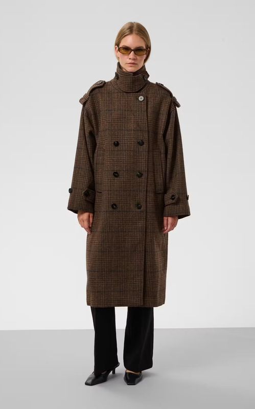 Soaked Dolores Double Breasted Coat Brown Check