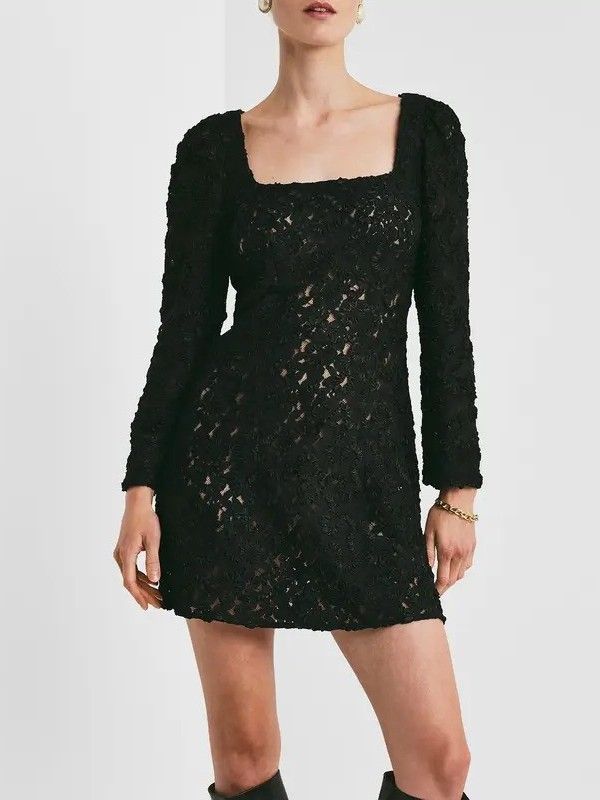 By TiMo Embroidery Lace Mini Dress Black