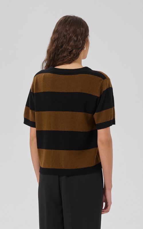 My Essential Wardrobe Jola Knit Pullover SS Bison/Black Stripe