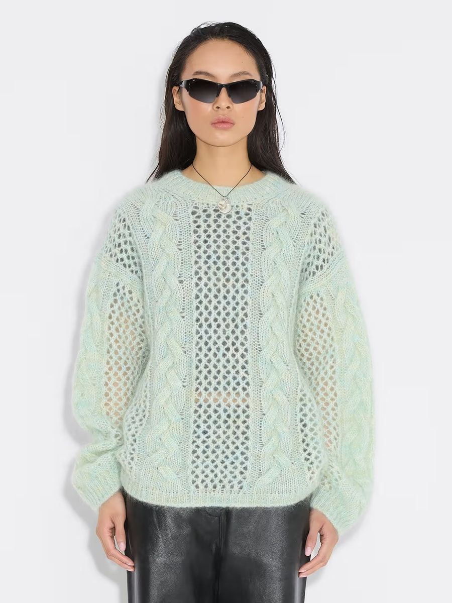 Holzweiler Mohair Cable Knit Crew Green Mix