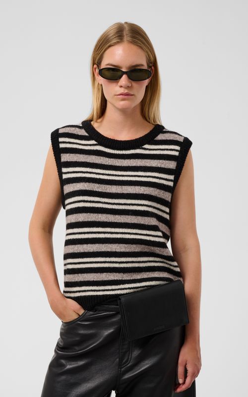 Soaked Kaegan Vest Black and Walnut Stripe