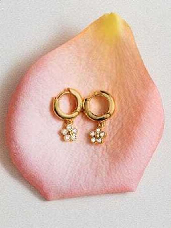 Orelia Crystal Flower Drop Huggie Hoop Pale Gold