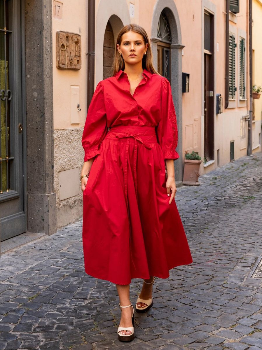 MissMaya Amy Embroidered Shirt City Red Poplin