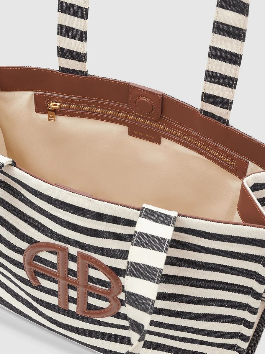 Anine Bing Lara Tote Black And Natural Stripe