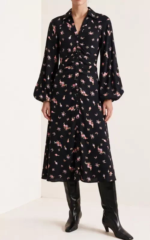 By TiMo Viscose Button-Down Dress Midnight Flowers