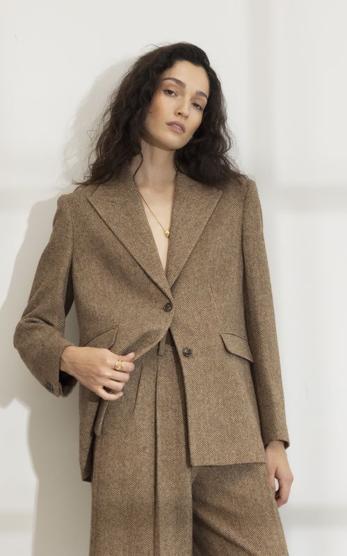 Camilla Pihl Abby Herringbone Blazer Cognac Herringbone