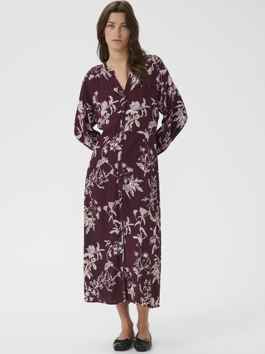 Part Two Sicilia Dress Tawny Port Botanical Print