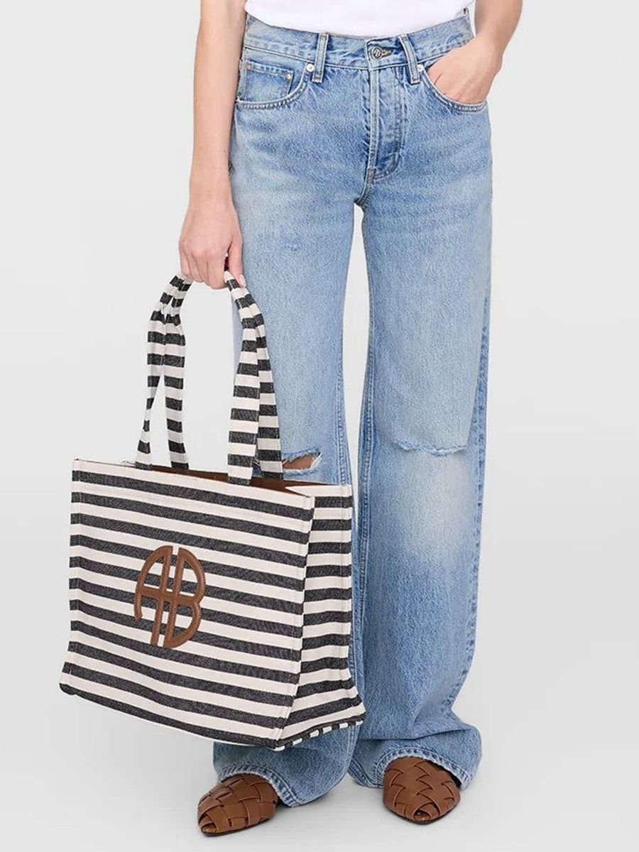 Anine Bing Lara Tote Black And Natural Stripe