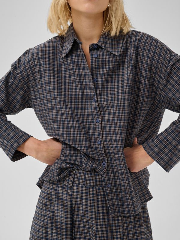 My Essential Wardrobe Lennie Boxy Check Shirt Dark Sapphire Blue Check