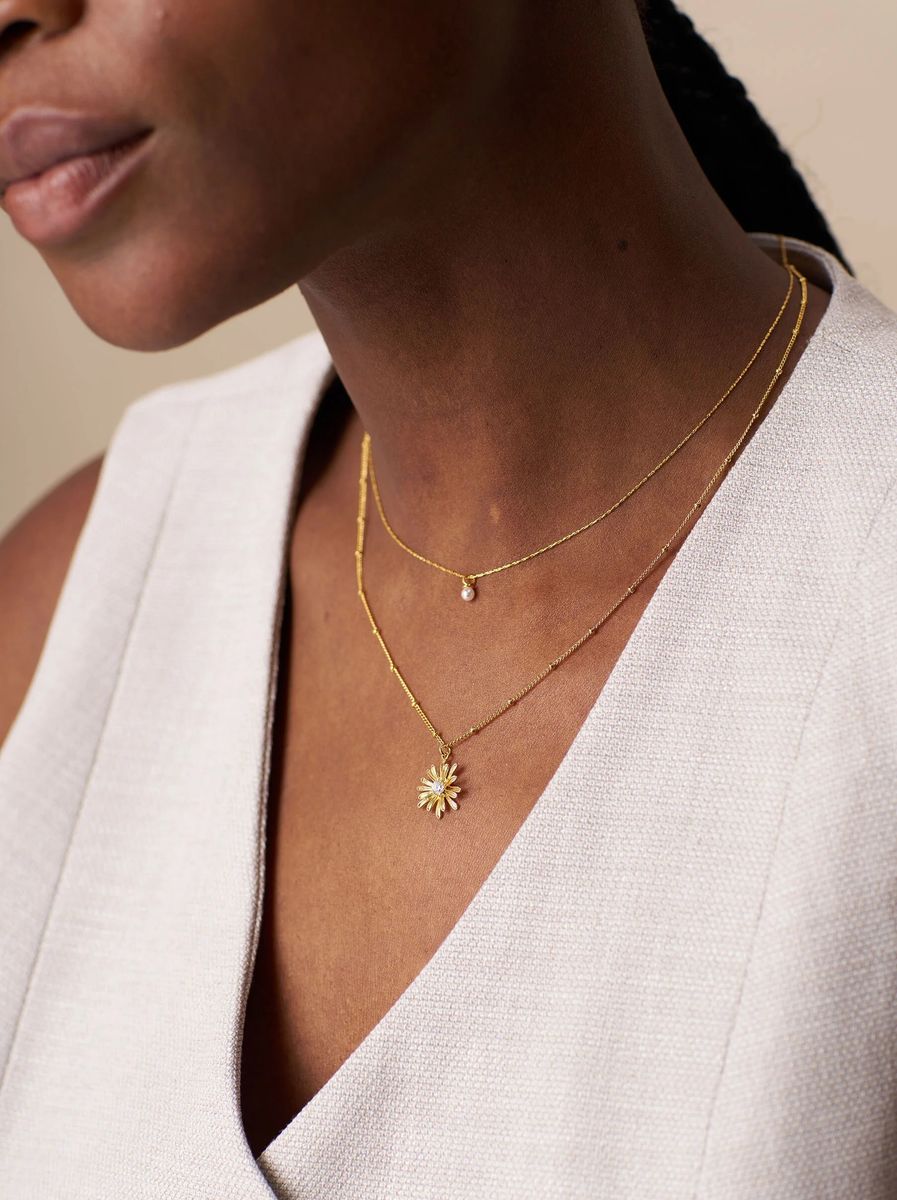 Orelia Crystal Daisy Charm Necklace Pale Gold