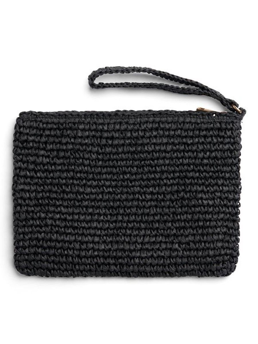 ella&il Mim Straw Clutch Black