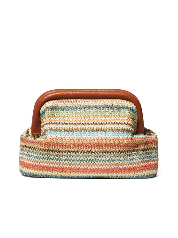 Arnie Says Raffia Clutch Stripe Coral Combo