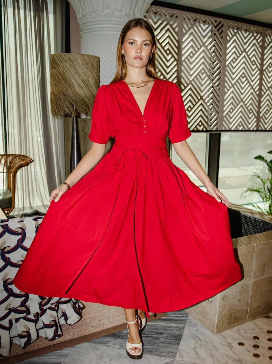 MissMaya Maria Dress City Red Poplin