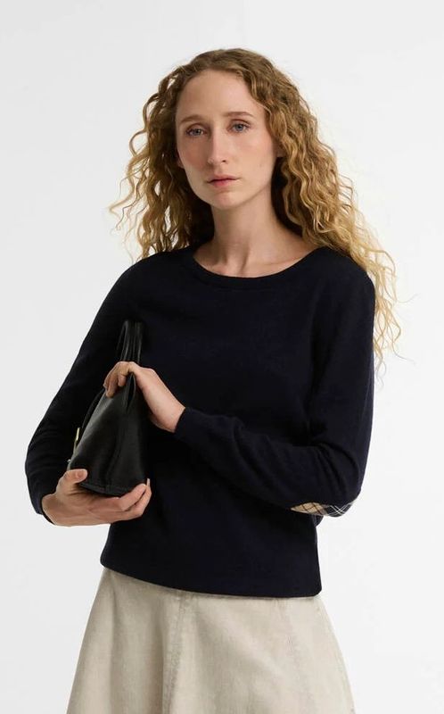 Barbour Pendle Crew Neck Jumper Navy/Birchwood Tartan